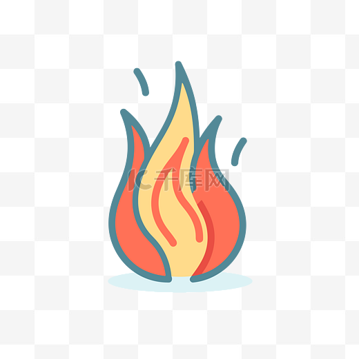 静态火焰燃烧与火焰图标线平面图 向量图片