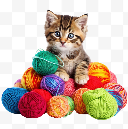 可爱的猫与针织和毛线球图片