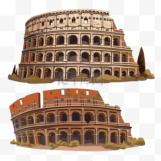 斗兽场剪贴画古罗马结构卡通的两个图像 向量图片