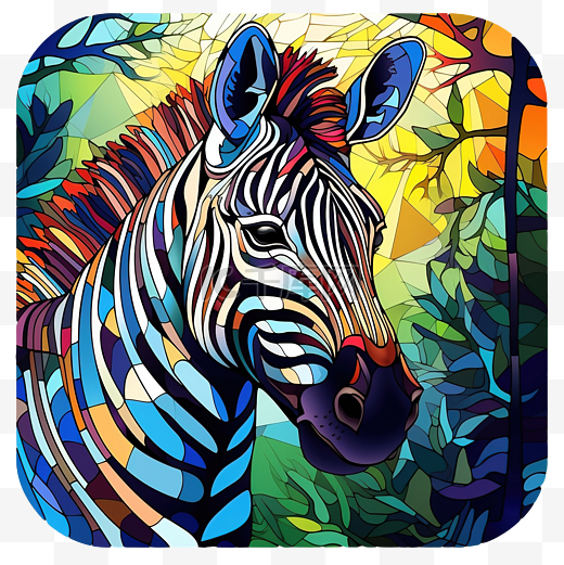 彩色玻璃斑马森林动物艺术人工智能生成图片