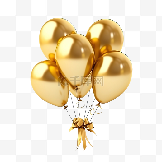 生日快乐箔气球弯曲金色风格 3d 渲染图片