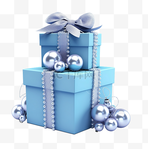 带圣诞手杖的蓝色礼品盒图片