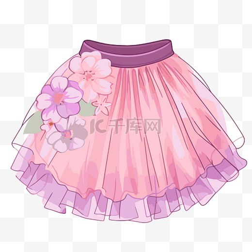 芭蕾舞短裙裙子剪贴画女孩的粉色芭蕾舞短裙与花朵设计卡通 向量图片