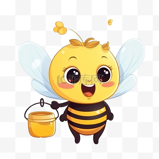 卡通可爱蜜蜂提着滴蜜的蜜罐图片