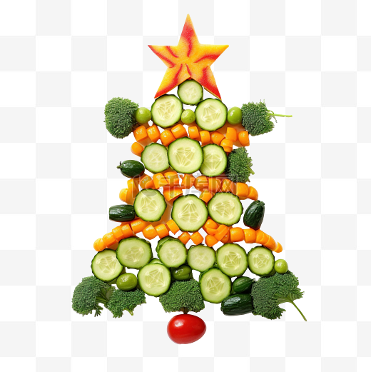 有趣的可食用圣诞树，由黄瓜和胡萝卜制成，为孩子们提供早餐创意图片