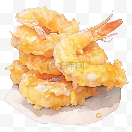 水彩日本料理虾天妇罗图片
