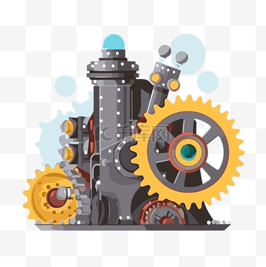 带齿轮和蒸汽轮卡通蒸汽机的传输剪贴画平面图 向量图片