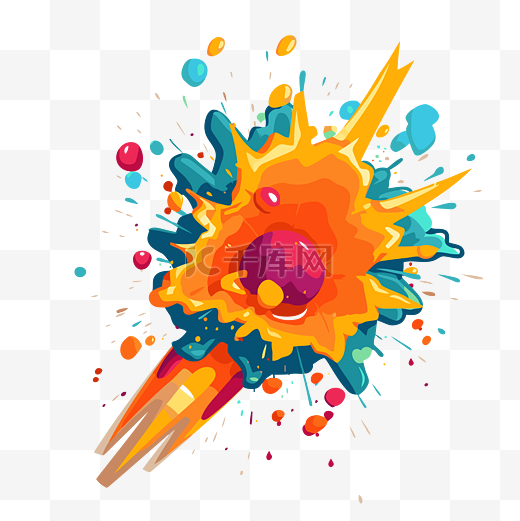 爆炸剪贴画彩色爆炸爆满彩色油漆飞溅和飞溅卡通 向量图片