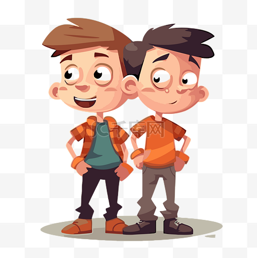 兄弟剪贴画 两个卡通男孩微笑着站着 向量图片