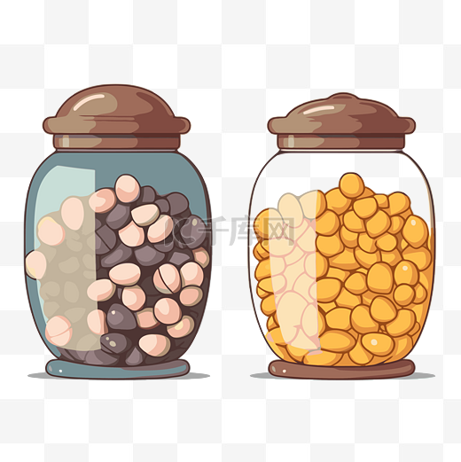 b?lle 剪贴画 两个玻璃罐，里面有一些豆子卡通 向量图片