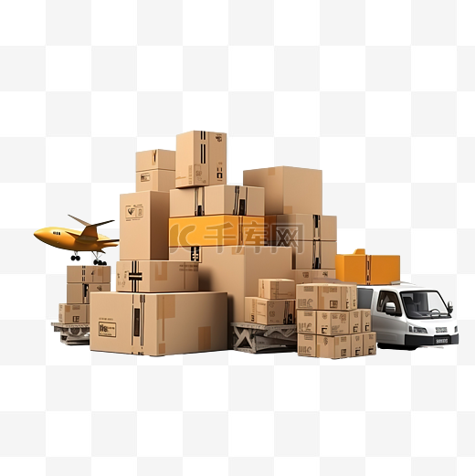 3d 最小产品交付包裹运输货物配送货物准备发送带翼 3d 渲染插图的卡片箱图片
