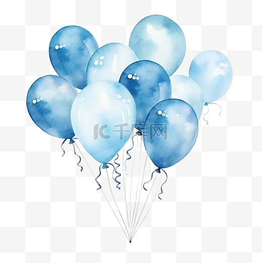 蓝色水彩生日气球图片