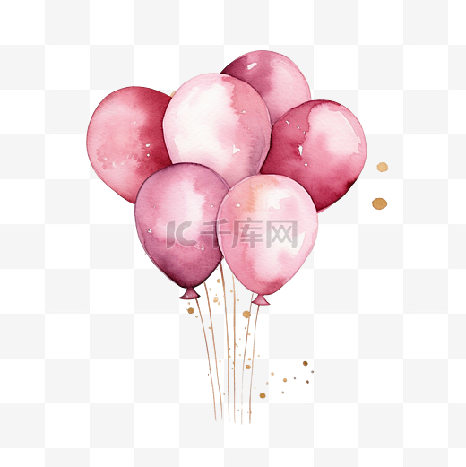水彩酒精墨水粉红色生日气球与一些金色闪光图片