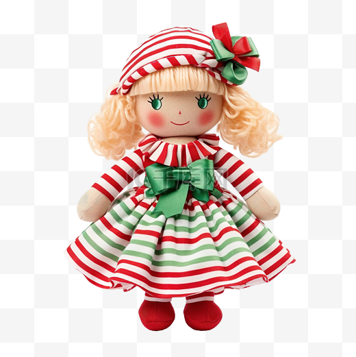 圣诞金发布娃娃，带条纹红绿白色拐杖糖图片