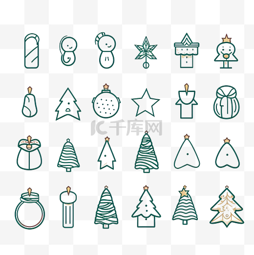 线条风格的圣诞装饰元素设计集合图片