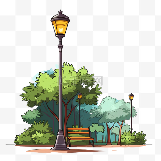 卡通风格城市道路灯经典公园街灯柱彩色png插画的路灯图片
