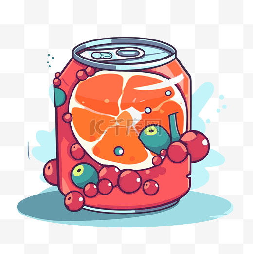 罐头剪贴画 橙色饮料罐头，里面有水果 卡通 向量图片