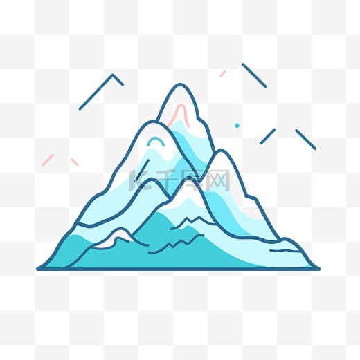 线条艺术风格插图中的山山图标 向量图片