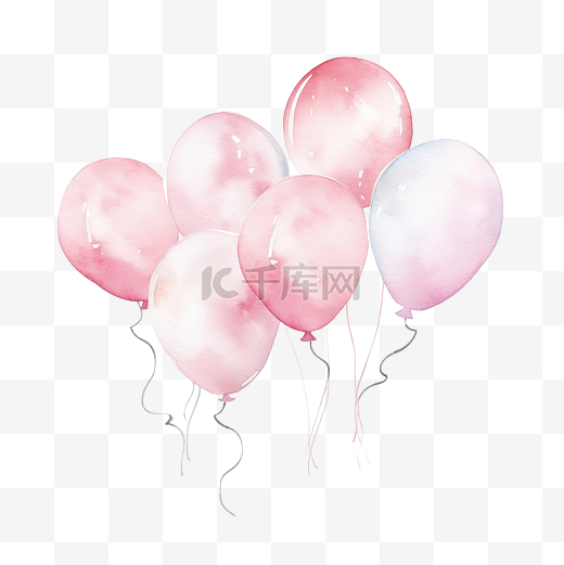 可爱的软粉色粉彩气球水彩插图图片