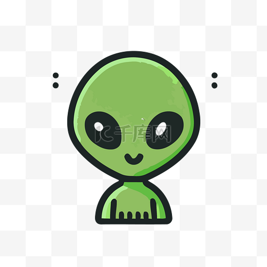 穿着绿色衣服的小外星人有眼睛和点 向量图片