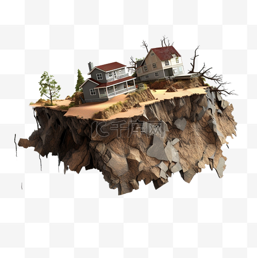 3d 山体滑坡灾难 3d 自然灾害侵蚀岩石和山体滑坡的插图严重损坏了房屋图片
