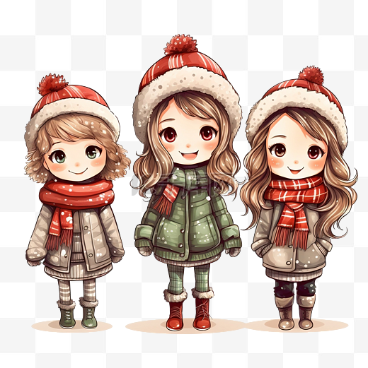 手绘美丽可爱的冬季小女孩套装图片