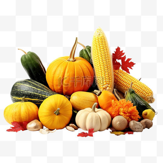 感恩节水果蔬菜秋季成分南瓜和玉米图片