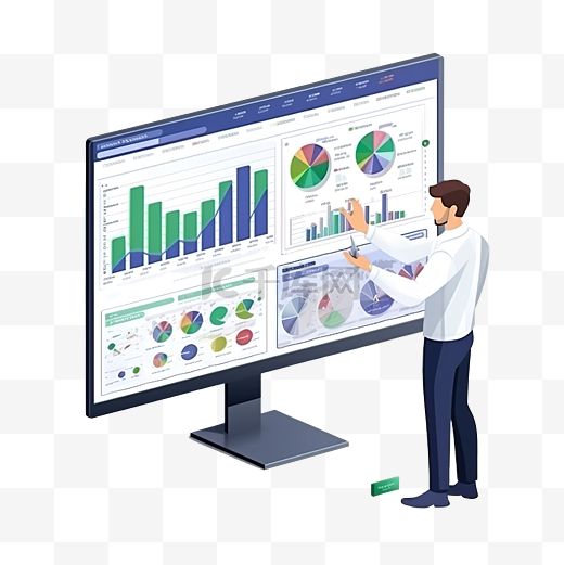 趋势研究 3D 插图分析师预测未来趋势信息图表和屏幕上的统计数据图片