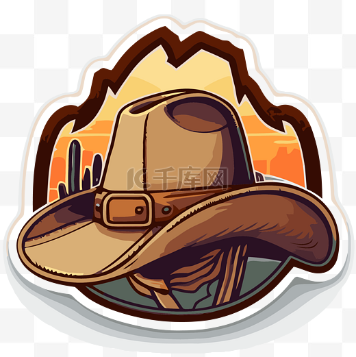仙人掌沙漠剪贴画中的西部牛仔帽和西部风格标志贴纸 向量图片
