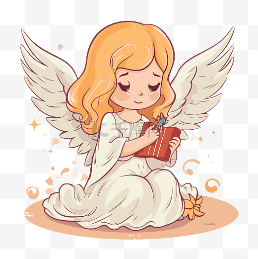 天使剪贴画可爱的小天使看书卡通 向量图片