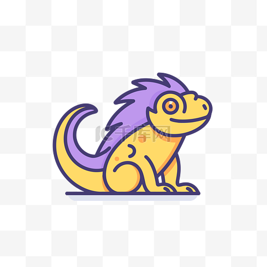 紫色毛茸茸的蜥蜴或长耳朵黑色和黄色头发的卡通怪物优质矢量图图片