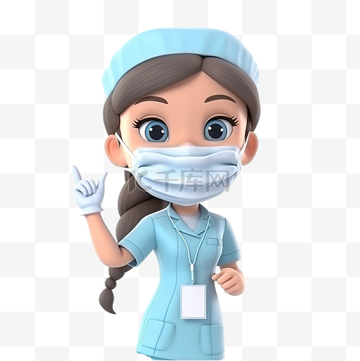 护士戴口罩解释内牙3D人物插画图片