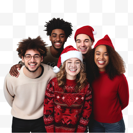 一群多元化的年轻创意快乐庆祝圣诞快乐图片