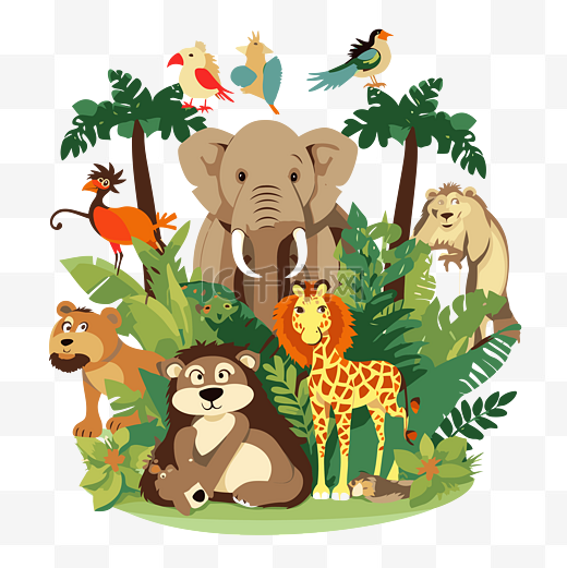 免费丛林动物剪贴画矢量野生动物卡通丛林中的动物图片