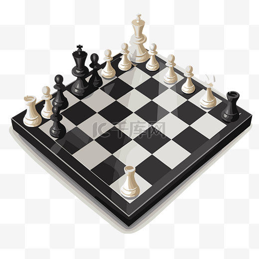棋盘剪贴画国际象棋骑士在白色背景与黑色棋子矢量卡通图片