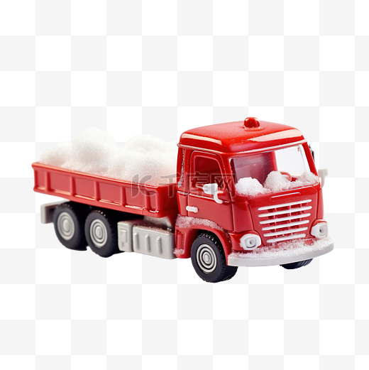 红色玩具车的节日卡车在真正的雪堆上行驶冬季圣诞节假期图片