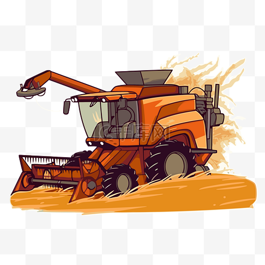 联合收割机剪贴画橙色拖拉机收割机白色背景矢量插画卡通图片