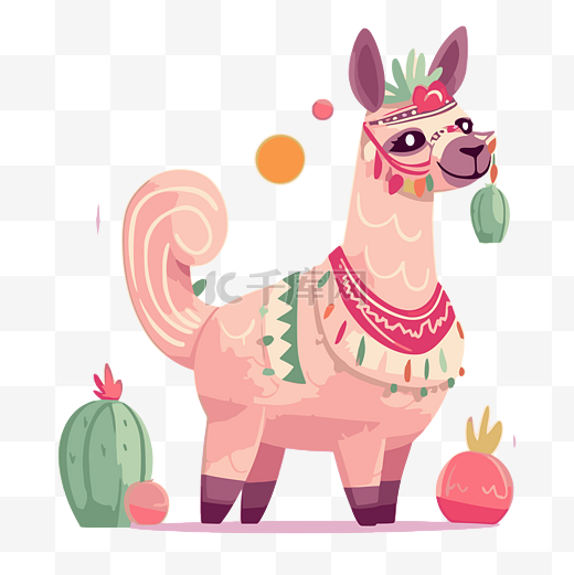 骆驼剪贴画 墨西哥嘉年华卡通上骆驼的可爱插图 向量图片