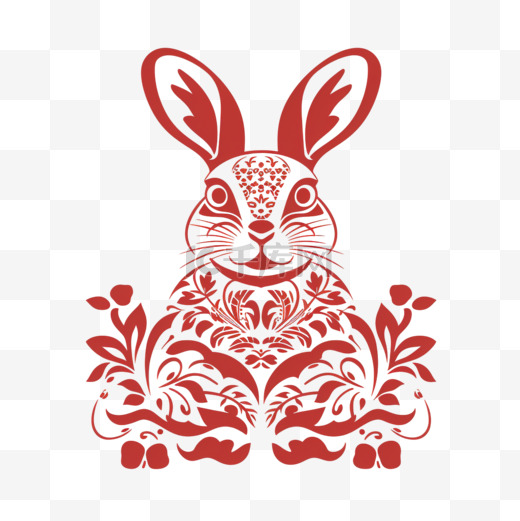 红色剪纸风传统十二生肖兔子图片图片