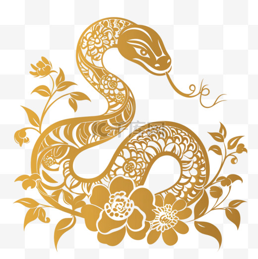 金色剪纸风传统十二生肖蛇png图片图片