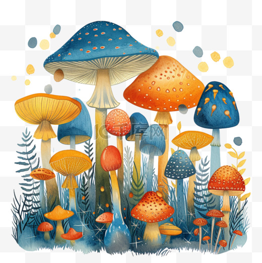 春天手绘可爱植物蘑菇卡通元素图片