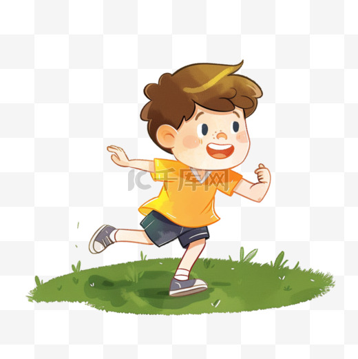 卡通春天可爱男孩草地奔跑手绘元素图片