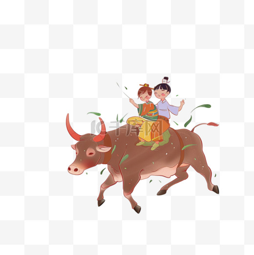 卡通清明牧童放牛手绘元素图片