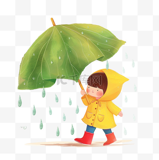 手绘清明雨季元素孩子遮伞卡通图片