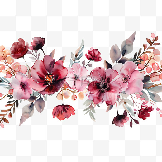 春天手绘花朵红色粉色元素图片