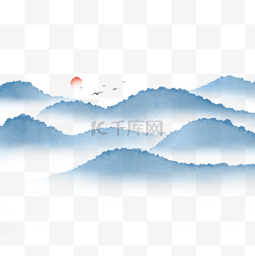 清明节清明水彩噪点的山水中国风风景免抠图片图片