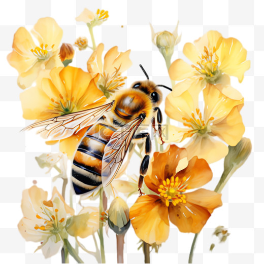 蜜蜂花蜜元素立体免抠图案图片