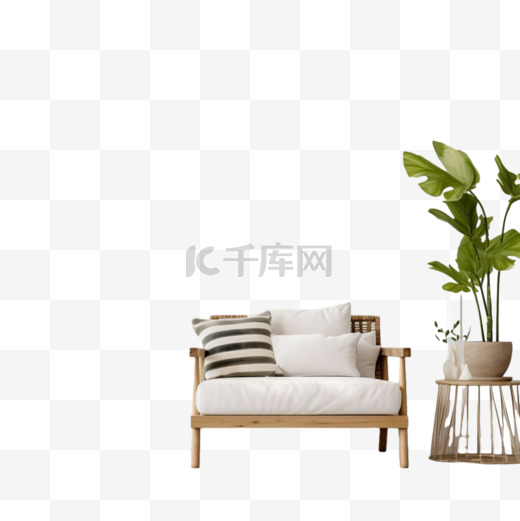 沙发绿植元素立体免抠图案图片
