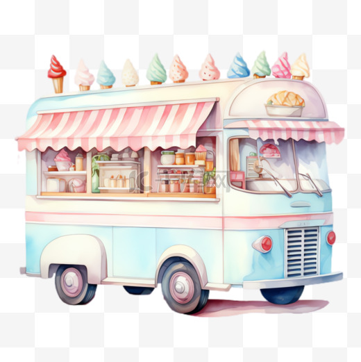 冰淇淋甜品车元素立体免抠图案图片