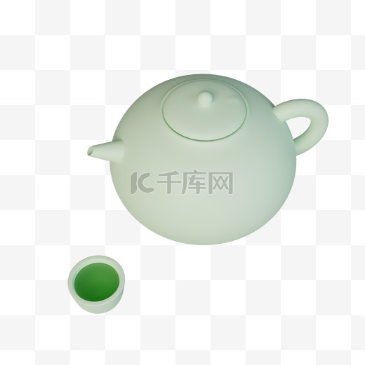 茶壶茶杯绿茶立体简约家居生活免抠元素图片